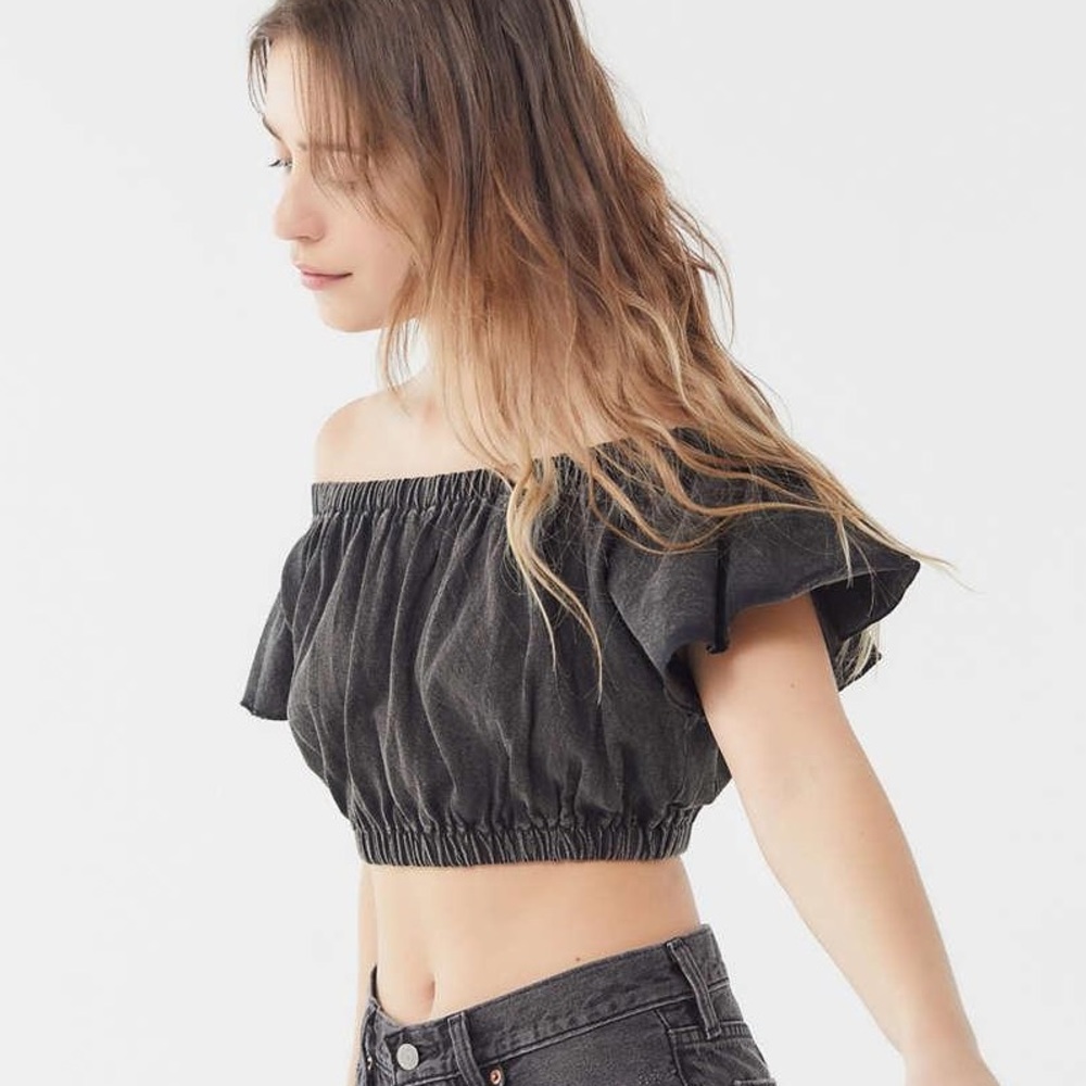 UO Denim Off the Shoulder Crop Top